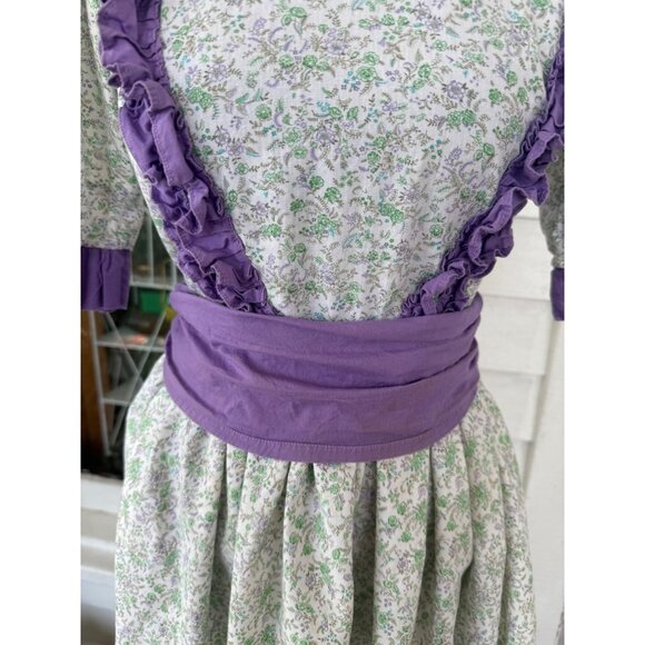 Vintage 70's Cotton Floral Purple Flower Dress With Matching Bonnet Sz M - Picture 15 of 16